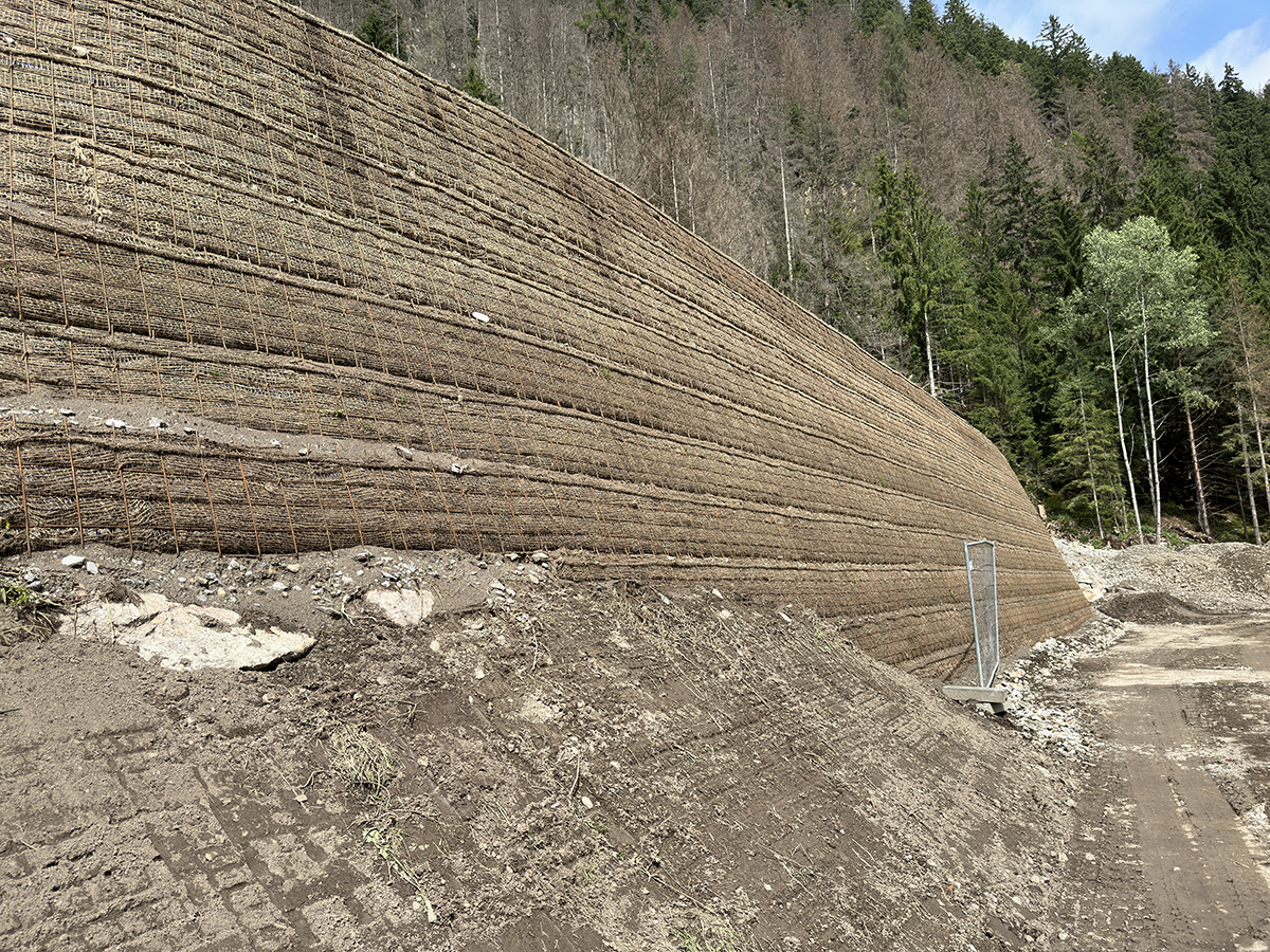 Mitigazione del pericolo da caduta massi con rilevato paramassi in terra rinforzata, Strada Provinciale 44, Anterselva (BZ)